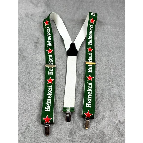 Heineken Beer Bier Bretels Suspenders Men's One Size White Green Adjustable - Picture 1 of 6